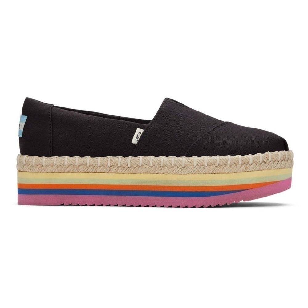 ALPARGATA Platform Rope High Blk Canvas Rainbow Eva Shoes Slip On Loafer NIB